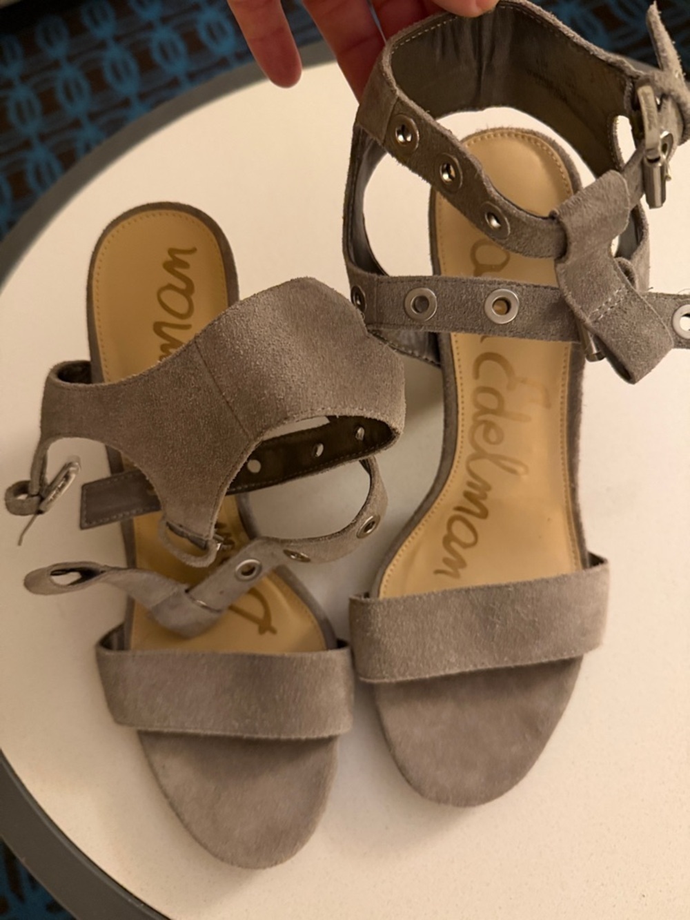 Sam Edelman Enya suede ankle strap sandals in gray